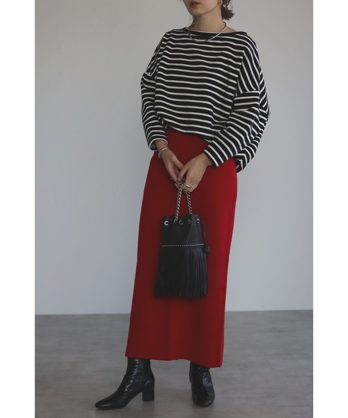 Bonjour Sagan（ボンジュールサガン）の「ドルマンスリーブボーダースウェット（スウェット・レディース・ブラック/ブラウン系その他・FREE）」の5枚目の写真