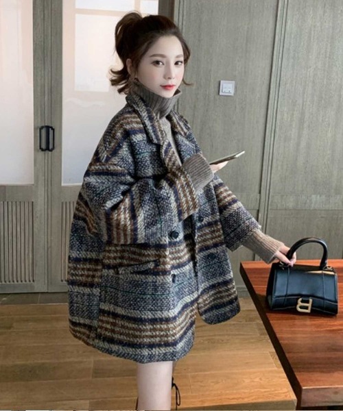りデートや コート Paypayモール店 通販 Paypayモール ピーコート ルーズシルエットレトロチェック柄