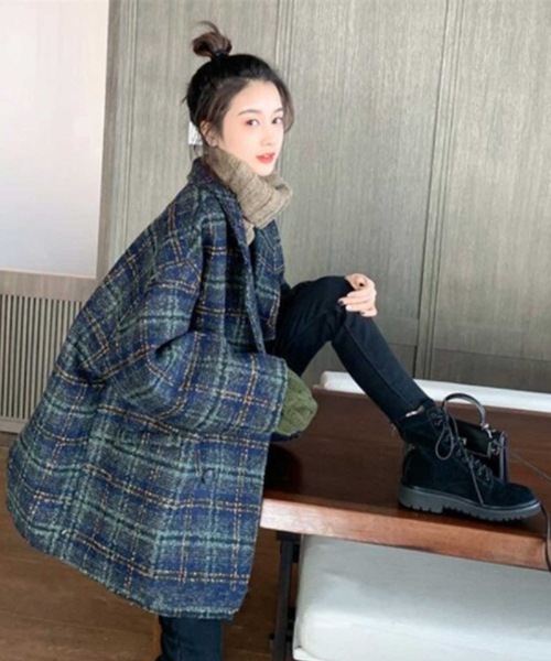 りデートや コート Paypayモール店 通販 Paypayモール ピーコート ルーズシルエットレトロチェック柄