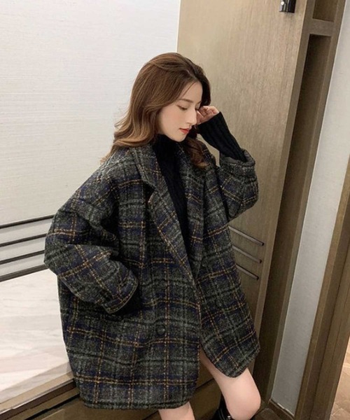 りデートや コート Paypayモール店 通販 Paypayモール ピーコート ルーズシルエットレトロチェック柄