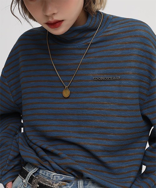 MASONPRINCE(メイソンプリンス)の「タートルネック ボーダーロングスリーブ TX141003【DO NOT TAG】(ニット/セーター・レディース・ブラック/ブルー・L/S/M)」の3枚目の写真