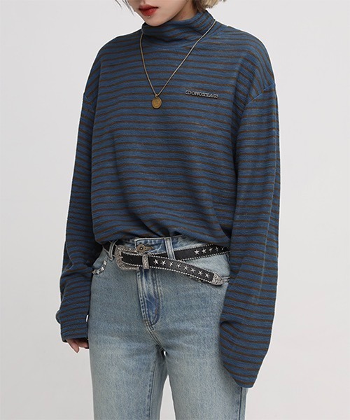 MASONPRINCE(メイソンプリンス)の「タートルネック ボーダーロングスリーブ TX141003【DO NOT TAG】(ニット/セーター・レディース・ブラック/ブルー・L/S/M)」の4枚目の写真