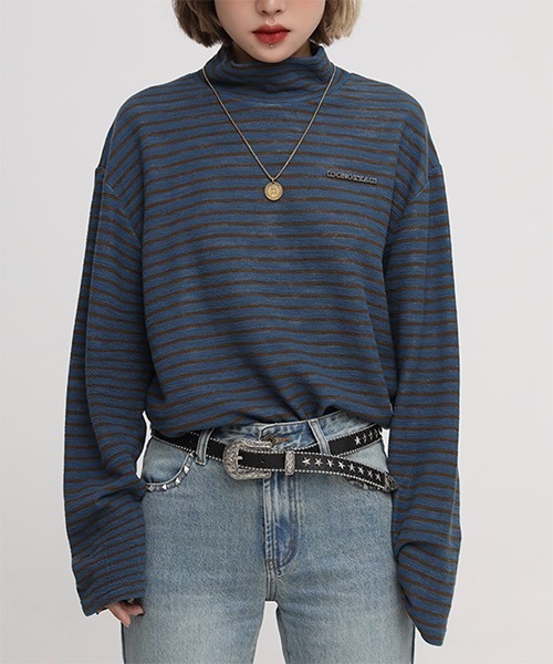 MASONPRINCE(メイソンプリンス)の「タートルネック ボーダーロングスリーブ TX141003【DO NOT TAG】(ニット/セーター・レディース・ブラック/ブルー・L/S/M)」の6枚目の写真