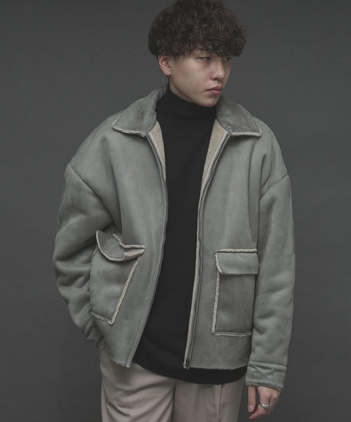 SENSE OF PLACE by URBAN RESEARCH（センスオブプレイスバイアーバンリサーチ）の「ムートンジップブルゾン（ムートンコート・メンズ・ライトベージュ/ブラック/ミント・MEDIUM/LARGE）」の8枚目の写真