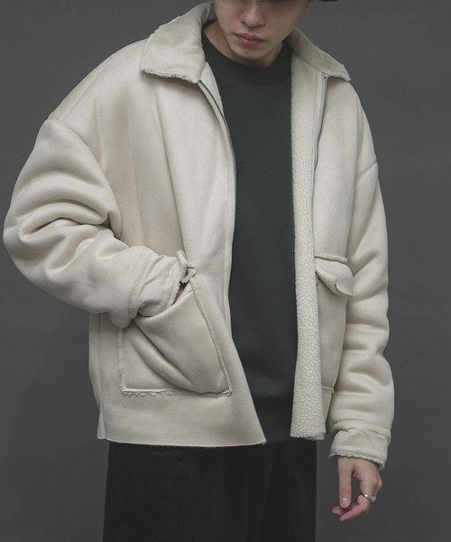 SENSE OF PLACE by URBAN RESEARCH（センスオブプレイスバイアーバンリサーチ）の「ムートンジップブルゾン（ムートンコート・メンズ・ライトベージュ/ブラック/ミント・MEDIUM/LARGE）」の15枚目の写真