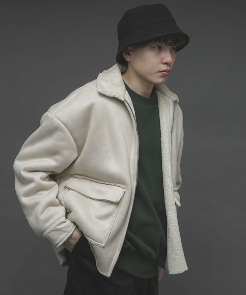 SENSE OF PLACE by URBAN RESEARCH（センスオブプレイスバイアーバンリサーチ）の「ムートンジップブルゾン（ムートンコート・メンズ・ライトベージュ/ブラック/ミント・MEDIUM/LARGE）」の17枚目の写真