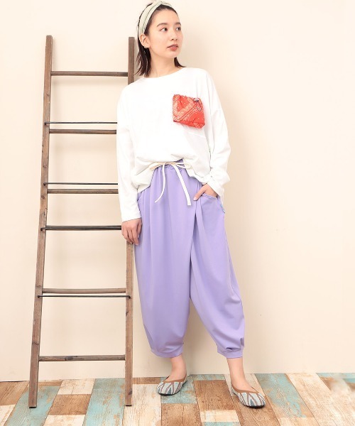 チチカカ（チチカカ）の「吸汗速乾ハイストレッチタイ風パンツ（その他パンツ・レディース・ブラック/パープル/その他1・FREE）」の6枚目の写真