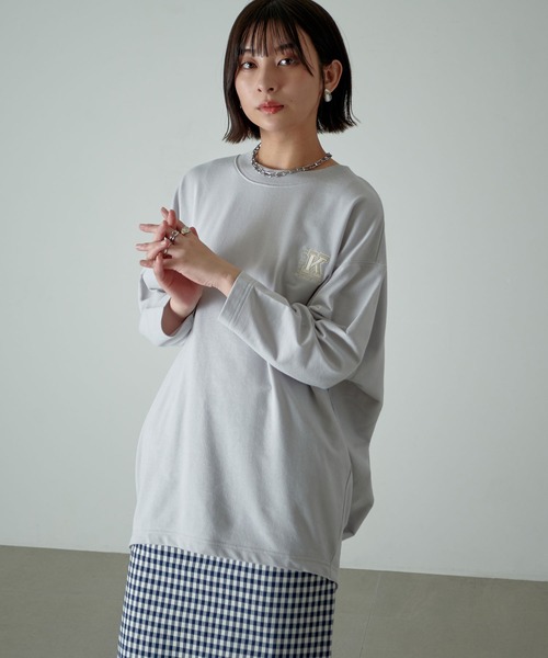 KANGOL EXTRA COMFORT(カンゴールエクストラコンフォート)の「【KANGOL EXTRA COMFORT(カンゴール エクストラコンフォート)】後ろタック Kロゴ刺繍ビックシルエットチュニック(チュニック・レディース・ライトグレー/ネイビー/ピンク/ライトグリーン・LL/M/L)」の7枚目の写真