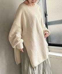 もっちり柔らかサイドスリットプルオーバーニット