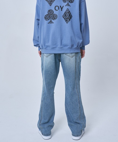 OY(オーワイ)の「『OY/オーワイ』DESTROYED CURVE LINE JEANS/デストロイ ダメージデニムパンツ(デニムパンツ・メンズ・ブルー・1/2)」の3枚目の写真