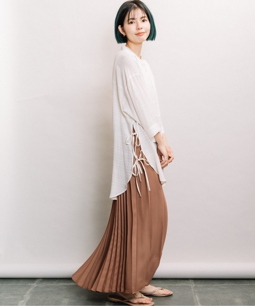 refinedworks（リファインドワークス）の「Ｐ無地manywayプリーツSK（スカート・レディース・ベージュ/ブラウン/黄緑系・FREE）」の4枚目の写真