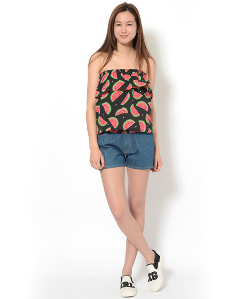 X-girl（エックスガール）の「【Zipper夏号掲載】LOGO POCKET SHORTS（その他パンツ・レディース・ホワイト/ライトインディゴブルー・1/2）」の2枚目の写真