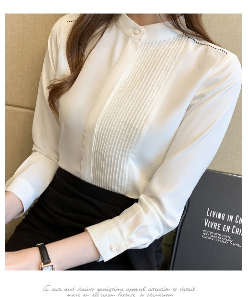 おしゃれスタ(オシャレスタ)の「通勤からデイリーにまで!プリーツシャツブラウス(シャツ/ブラウス・レディース・ホワイト/ブルー・S/M/L/XL)」の2枚目の写真
