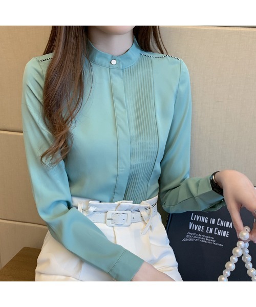 おしゃれスタ(オシャレスタ)の「通勤からデイリーにまで!プリーツシャツブラウス(シャツ/ブラウス・レディース・ホワイト/ブルー・S/M/L/XL)」の18枚目の写真