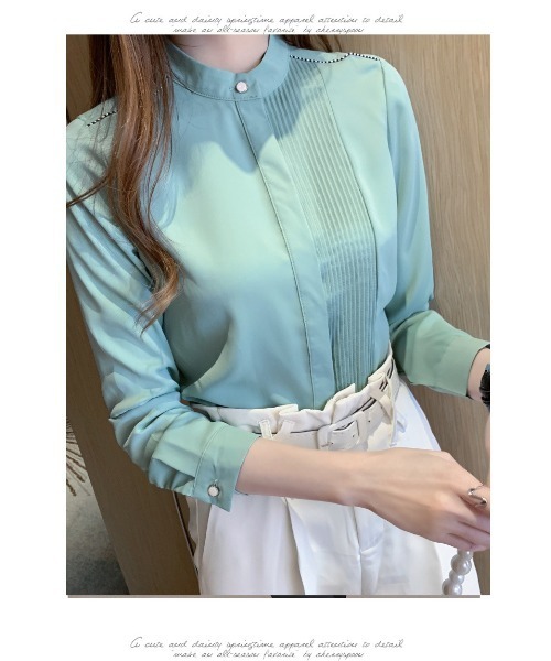 おしゃれスタ(オシャレスタ)の「通勤からデイリーにまで!プリーツシャツブラウス(シャツ/ブラウス・レディース・ホワイト/ブルー・S/M/L/XL)」の22枚目の写真