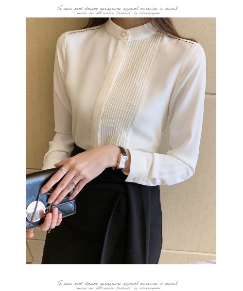 おしゃれスタ(オシャレスタ)の「通勤からデイリーにまで!プリーツシャツブラウス(シャツ/ブラウス・レディース・ホワイト/ブルー・S/M/L/XL)」の14枚目の写真
