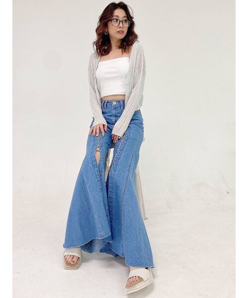 GYDA(ジェイダ)の「2WAY SHINY SHEER ワイドリブニット カーディガン(カーディガン/ボレロ・レディース・パープル/オフホワイト・FREE)」の16枚目の写真