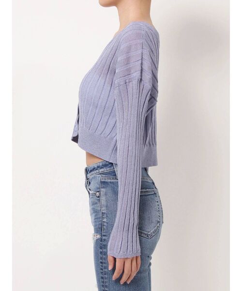 GYDA(ジェイダ)の「2WAY SHINY SHEER ワイドリブニット カーディガン(カーディガン/ボレロ・レディース・パープル/オフホワイト・FREE)」の15枚目の写真