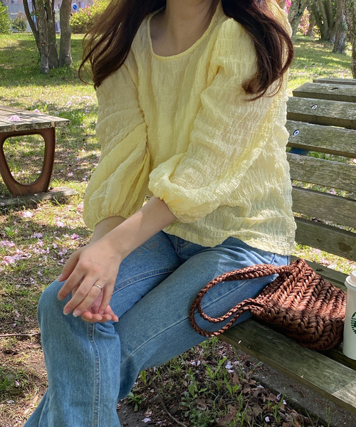 LAUIR（ラウアー）の「ランダムステッチブラウス（シャツ/ブラウス・レディース・ホワイト/ブラック/ピンク/イエロー/ブルー/ミント/ラベンダー/チャコール・MEDIUM/LARGE/X-LARGE）」の7枚目の写真