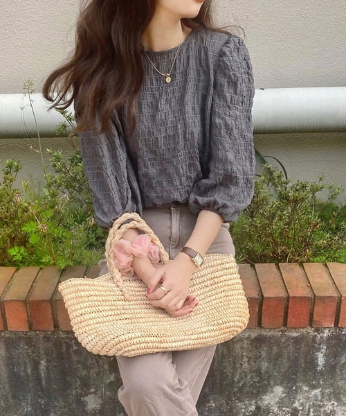 LAUIR（ラウアー）の「ランダムステッチブラウス（シャツ/ブラウス・レディース・ホワイト/ブラック/ピンク/イエロー/ブルー/ミント/ラベンダー/チャコール・MEDIUM/LARGE/X-LARGE）」の3枚目の写真