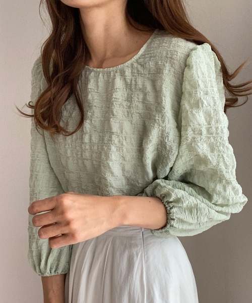 LAUIR（ラウアー）の「ランダムステッチブラウス（シャツ/ブラウス・レディース・ホワイト/ブラック/ピンク/イエロー/ブルー/ミント/ラベンダー/チャコール・MEDIUM/LARGE/X-LARGE）」の4枚目の写真