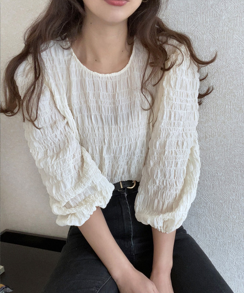 LAUIR（ラウアー）の「ランダムステッチブラウス（シャツ/ブラウス・レディース・ホワイト/ブラック/ピンク/イエロー/ブルー/ミント/ラベンダー/チャコール・MEDIUM/LARGE/X-LARGE）」の9枚目の写真