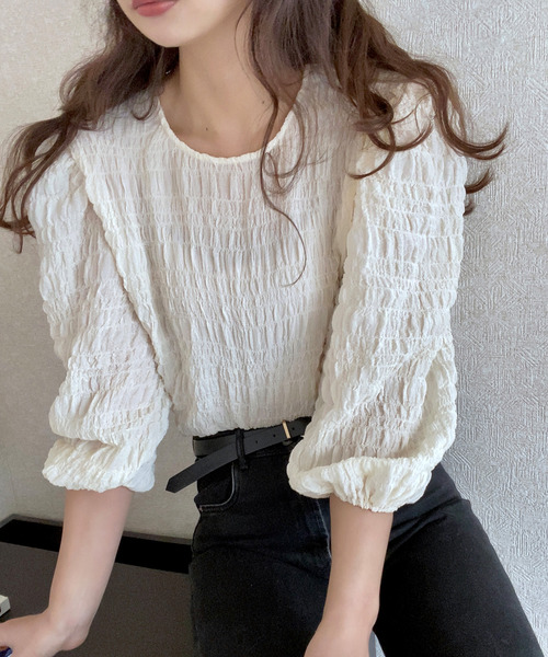 LAUIR（ラウアー）の「ランダムステッチブラウス（シャツ/ブラウス・レディース・ホワイト/ブラック/ピンク/イエロー/ブルー/ミント/ラベンダー/チャコール・MEDIUM/LARGE/X-LARGE）」の10枚目の写真