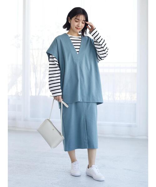 Green　Parks（グリーンパークス）の「ポンチタイトスカート（スカート・レディース・グレー/ブルー/ラベンダー・FREE）」の5枚目の写真