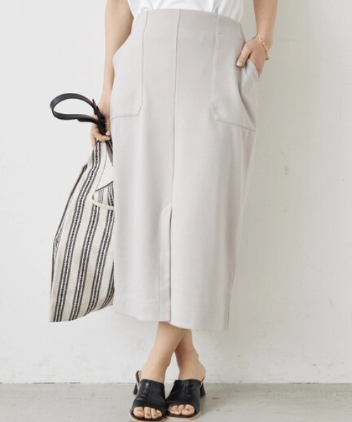 Green　Parks（グリーンパークス）の「ポンチタイトスカート（スカート・レディース・グレー/ブルー/ラベンダー・FREE）」の2枚目の写真