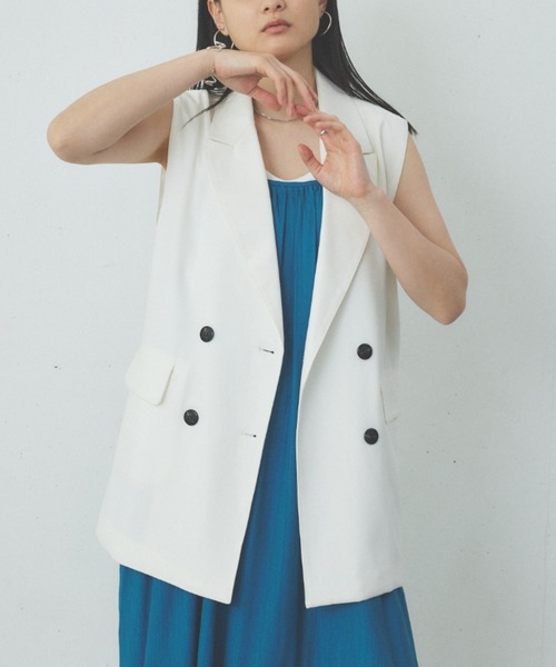 Happy John(ハッピージョン)の「basic summer jacket gilet/ベーシックサマージャケットジレ(ベスト・レディース・ブラック/ホワイト・FREE)」の1枚目の写真