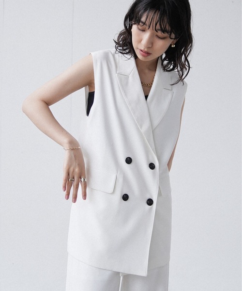 Happy John(ハッピージョン)の「basic summer jacket gilet/ベーシックサマージャケットジレ(ベスト・レディース・ブラック/ホワイト・FREE)」の9枚目の写真