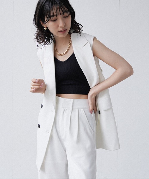 Happy John(ハッピージョン)の「basic summer jacket gilet/ベーシックサマージャケットジレ(ベスト・レディース・ブラック/ホワイト・FREE)」の5枚目の写真