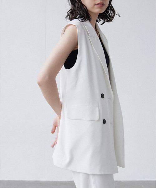 Happy John(ハッピージョン)の「basic summer jacket gilet/ベーシックサマージャケットジレ(ベスト・レディース・ブラック/ホワイト・FREE)」の8枚目の写真