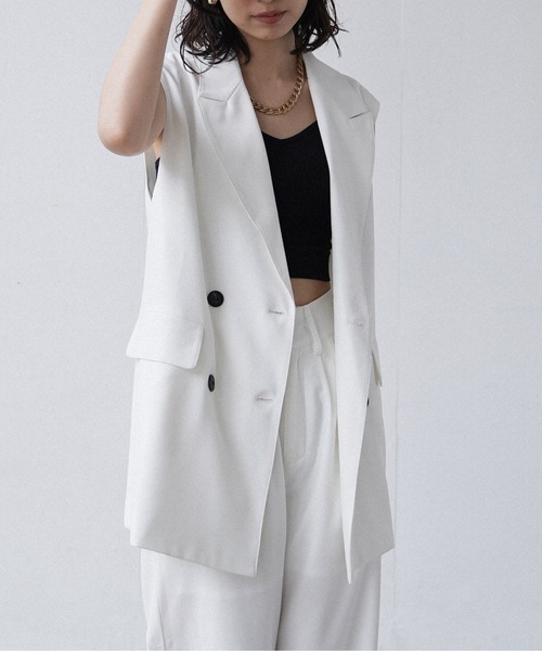 Happy John(ハッピージョン)の「basic summer jacket gilet/ベーシックサマージャケットジレ(ベスト・レディース・ブラック/ホワイト・FREE)」の6枚目の写真