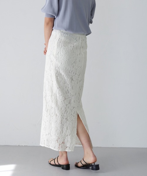 HER CLOSET（ハークローゼット）の「【twenty three】ケミカルレースナロータイトスカート（スカート・レディース・オフホワイト/ブルー/ピンクベージュ・FREE）」の6枚目の写真