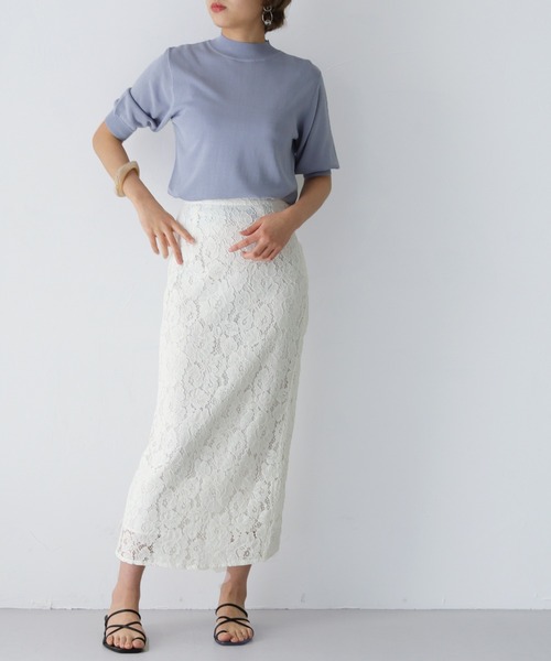HER CLOSET（ハークローゼット）の「【twenty three】ケミカルレースナロータイトスカート（スカート・レディース・オフホワイト/ブルー/ピンクベージュ・FREE）」の9枚目の写真
