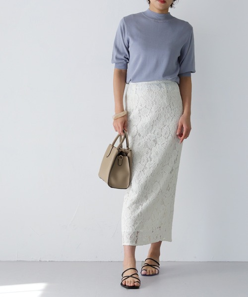 HER CLOSET（ハークローゼット）の「【twenty three】ケミカルレースナロータイトスカート（スカート・レディース・オフホワイト/ブルー/ピンクベージュ・FREE）」の10枚目の写真