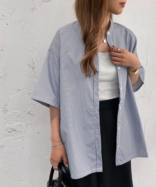 apres jour mignon(アプレジュールミニョン)の「バンドカラーシャツ【ZOZOTOWN限定アイテム】(シャツ/ブラウス・レディース・オフホワイト/ブラック/ピンク/ブルー系その他2・X-LARGE/フリー)」の4枚目の写真