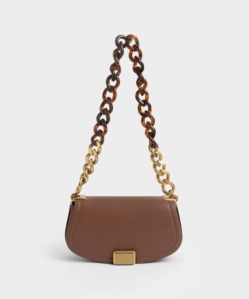 CHARLES & KEITH(チャールズ & キース)の「ソネット ツートーンチェーンハンドルショルダーバッグ / Sonnet Two-Tone Chain Handle Shoulder Bag(ショルダーバッグ・レディース・フューシャピンク/チョコ/ライム/ブルー系その他5/ブラック・S)」の3枚目の写真