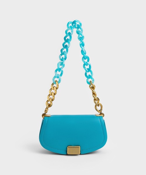CHARLES & KEITH(チャールズ & キース)の「ソネット ツートーンチェーンハンドルショルダーバッグ / Sonnet Two-Tone Chain Handle Shoulder Bag(ショルダーバッグ・レディース・フューシャピンク/チョコ/ライム/ブルー系その他5/ブラック・S)」の4枚目の写真