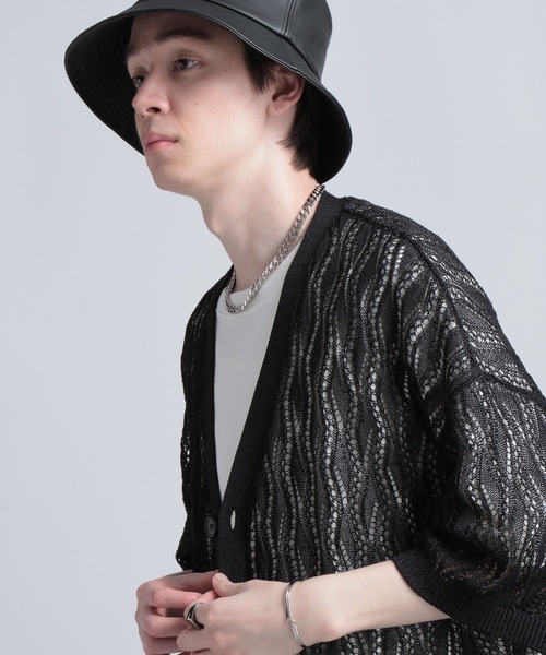 HARE（ハレ）の「モチーフスカシアミカーディガン(HARE)（カーディガン/ボレロ・メンズ・ブラック/グレー/グリーン・FREE）」の5枚目の写真