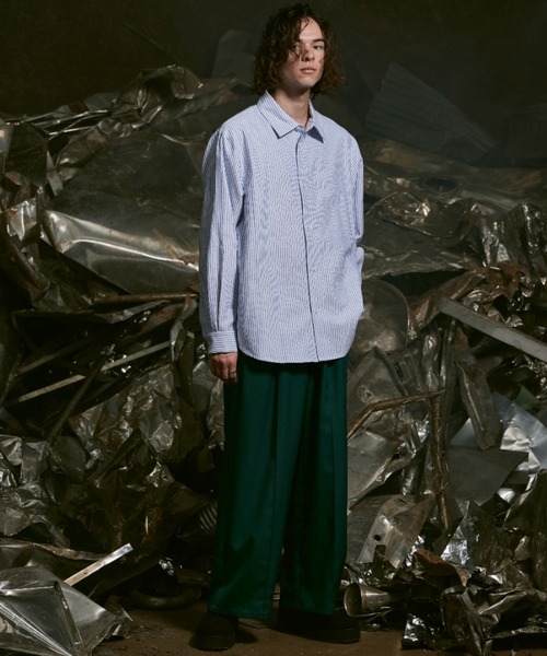 CASPER JOHN（キャスパージョン）の「Oxford stripe shirts/オックスフォードストライプシャツ（シャツ/ブラウス・メンズ・グレー/オリーブ/イエロー/ブルー/グリーン・SMALL/MEDIUM/LARGE）」の15枚目の写真