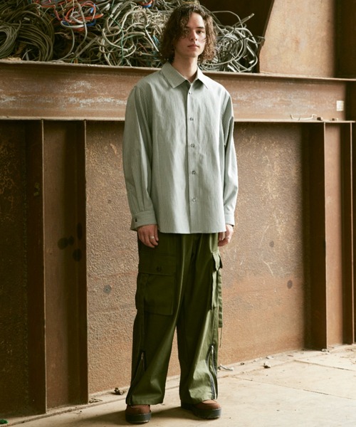 CASPER JOHN（キャスパージョン）の「Oxford stripe shirts/オックスフォードストライプシャツ（シャツ/ブラウス・メンズ・グレー/オリーブ/イエロー/ブルー/グリーン・SMALL/MEDIUM/LARGE）」の6枚目の写真