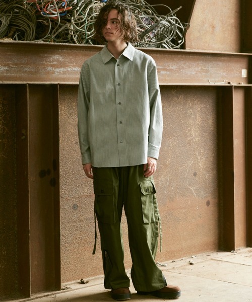 CASPER JOHN（キャスパージョン）の「Oxford stripe shirts/オックスフォードストライプシャツ（シャツ/ブラウス・メンズ・グレー/オリーブ/イエロー/ブルー/グリーン・SMALL/MEDIUM/LARGE）」の9枚目の写真