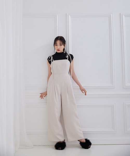 ANDGEEBEE（アンジービー）の「ジャガードリボンロンパース（ワンピース・レディース・ベージュ/ブラック・MEDIUM）」の9枚目の写真