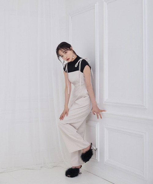 ANDGEEBEE（アンジービー）の「ジャガードリボンロンパース（ワンピース・レディース・ベージュ/ブラック・MEDIUM）」の10枚目の写真