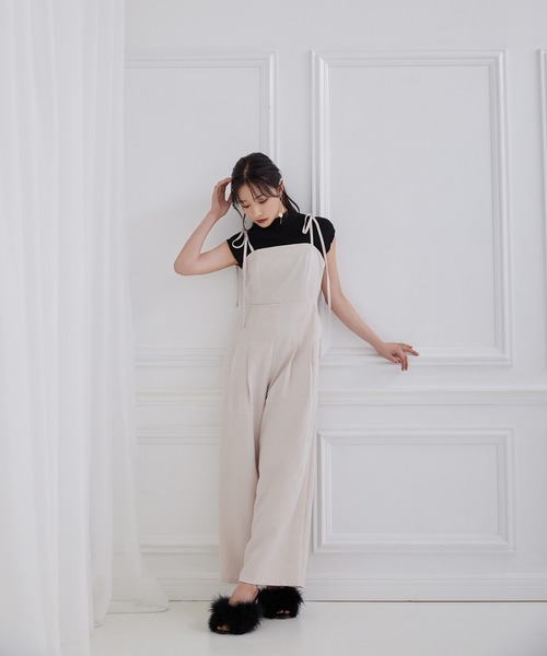 ANDGEEBEE（アンジービー）の「ジャガードリボンロンパース（ワンピース・レディース・ベージュ/ブラック・MEDIUM）」の12枚目の写真