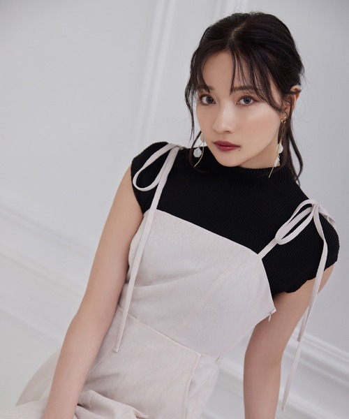 ANDGEEBEE（アンジービー）の「ジャガードリボンロンパース（ワンピース・レディース・ベージュ/ブラック・MEDIUM）」の13枚目の写真