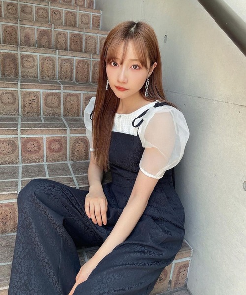 ANDGEEBEE（アンジービー）の「ジャガードリボンロンパース（ワンピース・レディース・ベージュ/ブラック・MEDIUM）」の7枚目の写真