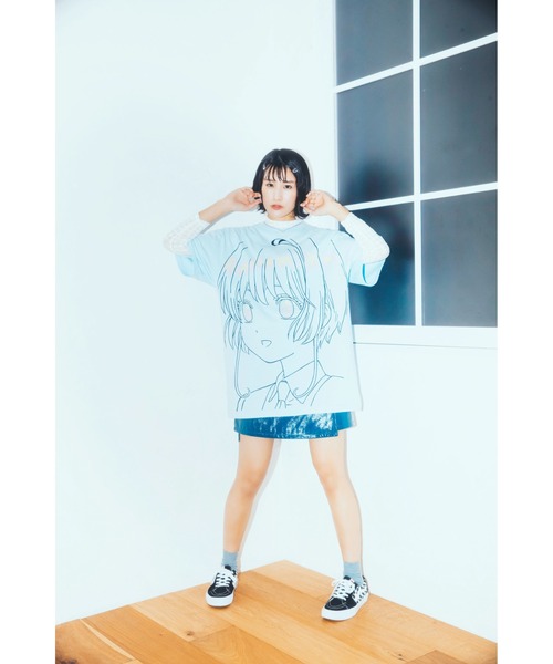 R4G（アールフォージー）の「［カードキャプターさくら クリアカード編］さくらフェイスビッグTシャツ（Tシャツ/カットソー・レディース・サックスブルー/ライトピンク・FREE）」の14枚目の写真